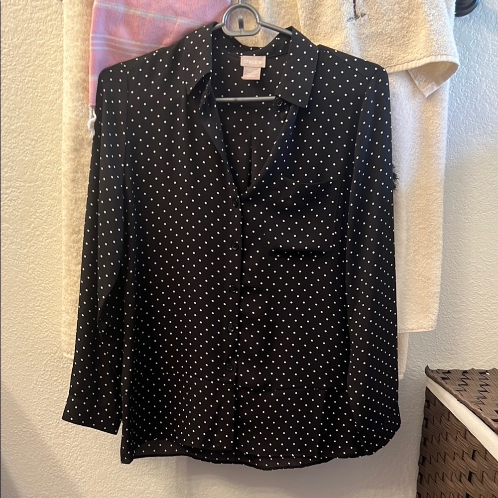 Chico’s Black Polka Dot Women's Top Like New Size 00P
